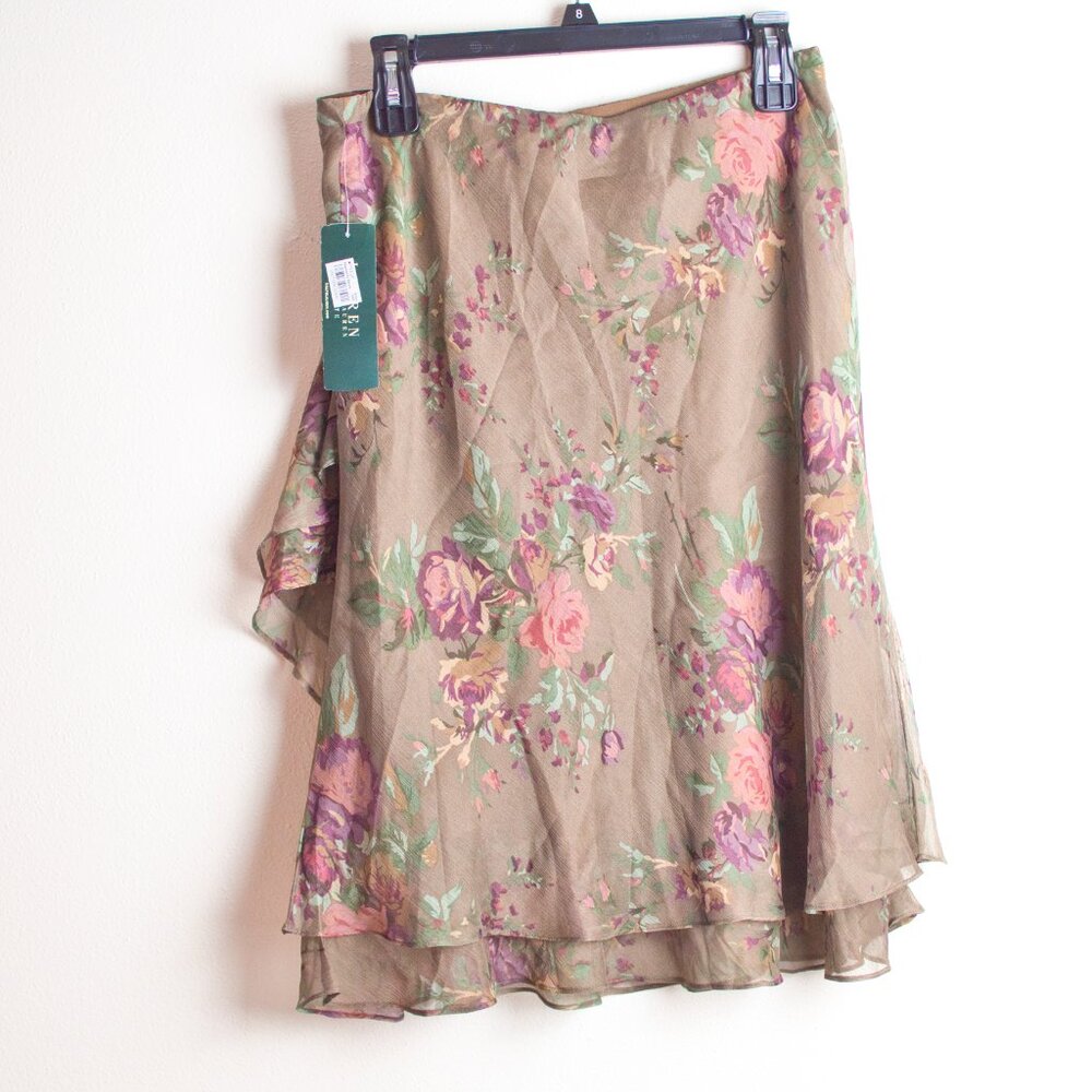 NWT Ralph Lauren Polyester Floral Midi Skirt in Earth Tones MP - Picture 4 of 9
